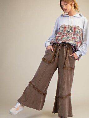 EASEL WIDE LEG WASHED TERRY PANTS 100% COTTON
